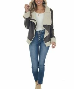 Sweet Lemon Cocoa Faux Shearling Asymmetrical Zipper Jacket