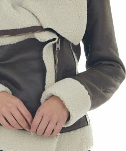 Sweet Lemon Cocoa Faux Shearling Asymmetrical Zipper Jacket
