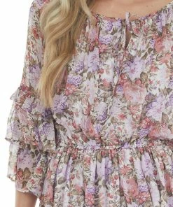 Easel Iris Floral Print Tiered Ruffle Sleeve Dress Dresses 17 Easel Iris Floral Print Tiered Ruffle Sleeve Dress Dresses
