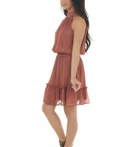 Sweet Lemon Ginger Halter Blouson Rose Gold Thread Dress Dresses