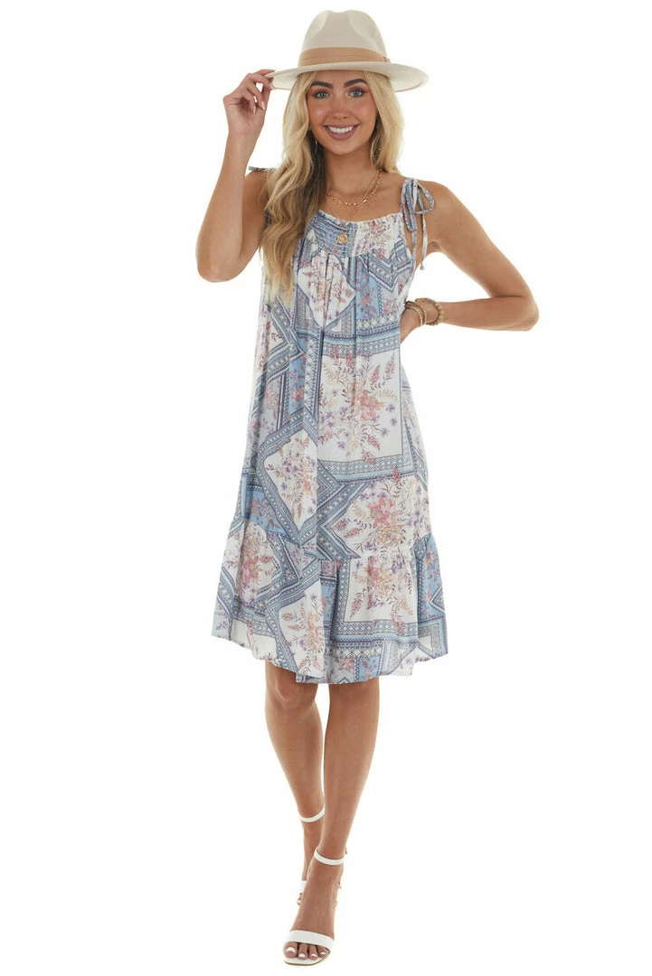 Ces Femme Powder Blue Printed Sleeveless Short Dress 7 Ces Femme Powder Blue Printed Sleeveless Short Dress