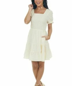 Hayden Vanilla Smocked Cut Out Back Short Dress Dresses