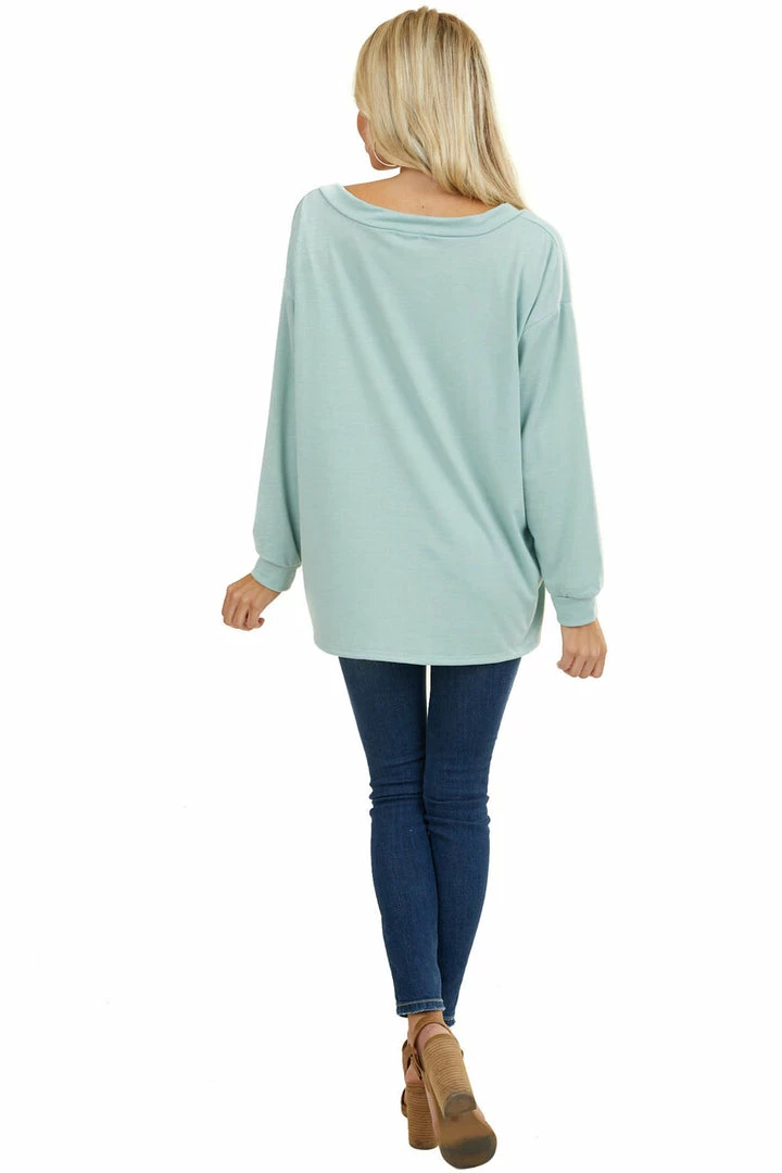 BiBi Seafoam Long Sleeve Top With Lace Up Deep V Neckline Tops 15 BiBi Seafoam Long Sleeve Top With Lace Up Deep V Neckline Tops