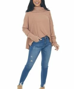 Blue B Tops Ginger Cowl Neck Long Sleeve Brushed Knit Top