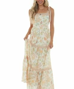 Flying Tomato Ivory Floral Sleeveless Tiered Maxi Dress