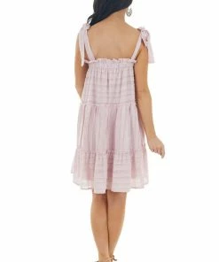 Sweet Lovely Dresses Dusty Blush Striped Sleeveless Tiered Short Woven Dress