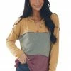 BiBi Amber And Berry Colorblock Henley Knit Top Tops