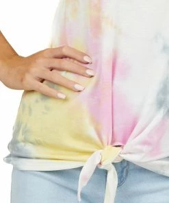 Wanna B Tops Multicolored Tie Dye Sleeveless Knit Top With Front Knot