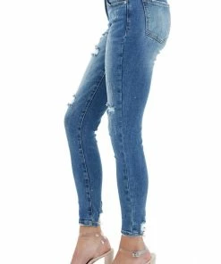 Special A Bottoms Medium Wash Mid Rise Skinny Jean With Light Distressing