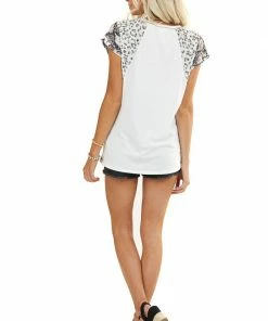 BiBi Tops Off White Multiprint Knit Top With Embroidery Details