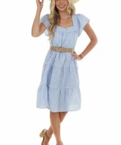 Ces Femme Dresses Dusty Blue Striped Babydoll Tiered Short Dress 13 Ces Femme Dresses Dusty Blue Striped Babydoll Tiered Short Dress