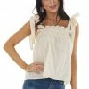 &merci Tops Desert Sand Swiss Dot Tank Top With Tie Straps