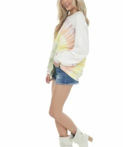 Easel Tops Coconut Faded Rainbow Tie Dye Sweatshirt