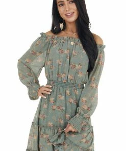 Jodifl Sage Floral Print Off The Shoulder Short Woven Dress 26 Jodifl Sage Floral Print Off The Shoulder Short Woven Dress