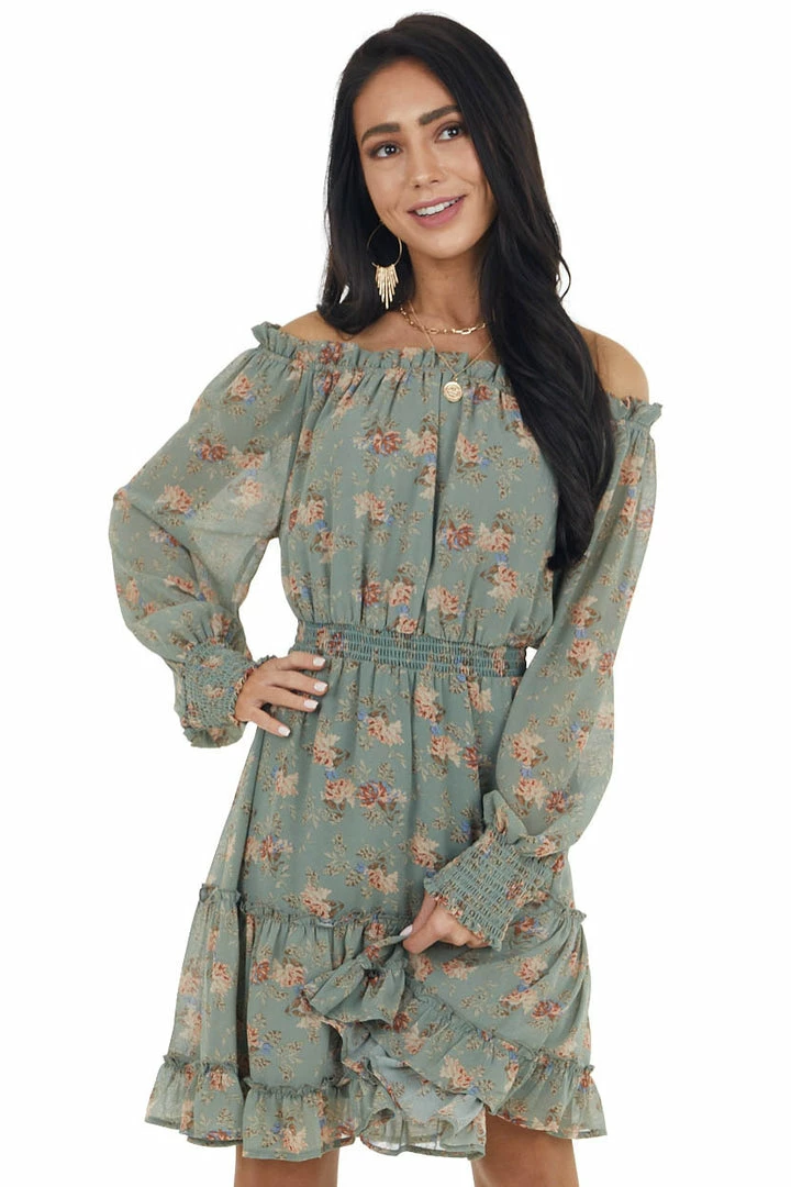 Jodifl Sage Floral Print Off The Shoulder Short Woven Dress 11 Jodifl Sage Floral Print Off The Shoulder Short Woven Dress