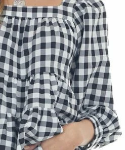 Entro Black And Off White Gingham Print Woven Top