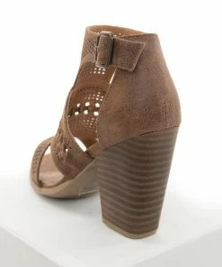 Brand Headquarters Walnut Faux Suede Open Toe High Heel With Buckle Detail Shoes