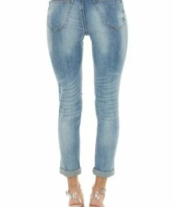 Special A Bottoms Medium Wash Relax Distressed Mid Rise Skinny Jeans