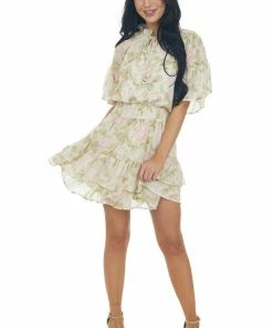 Entro Pistachio Floral Print Ruffle Woven Mini Dress Dresses 26 Entro Pistachio Floral Print Ruffle Woven Mini Dress Dresses