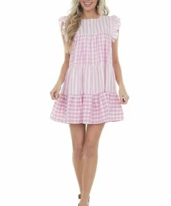 Entro Bubblegum And Ivory Gingham Woven Short Dress Dresses 14 Entro Bubblegum And Ivory Gingham Woven Short Dress Dresses