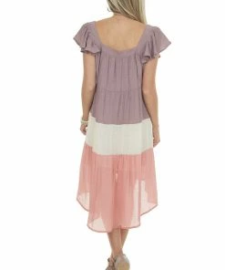 Umgee Dresses Mauve Colorblock Square Neckline Short Dress
