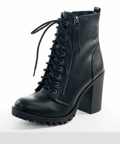 FORTUNE DYNAMIC Shoes Black Faux Leather Heeled Combat Booties 26 FORTUNE DYNAMIC Shoes Black Faux Leather Heeled Combat Booties