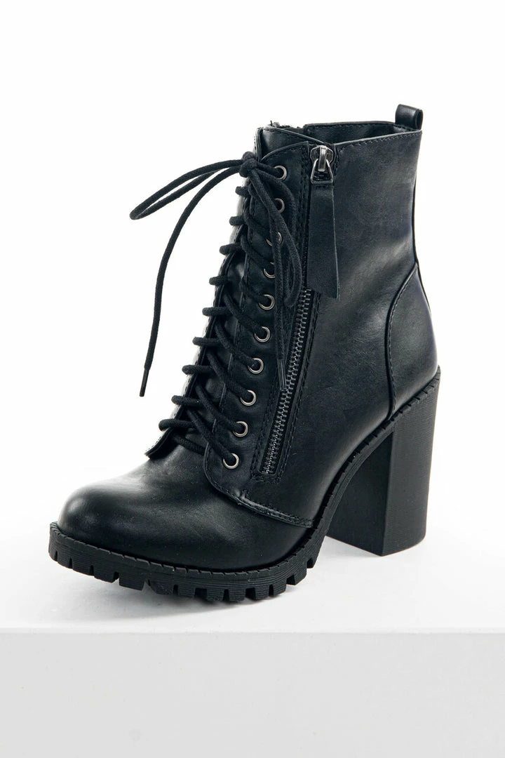 FORTUNE DYNAMIC Shoes Black Faux Leather Heeled Combat Booties 11 FORTUNE DYNAMIC Shoes Black Faux Leather Heeled Combat Booties