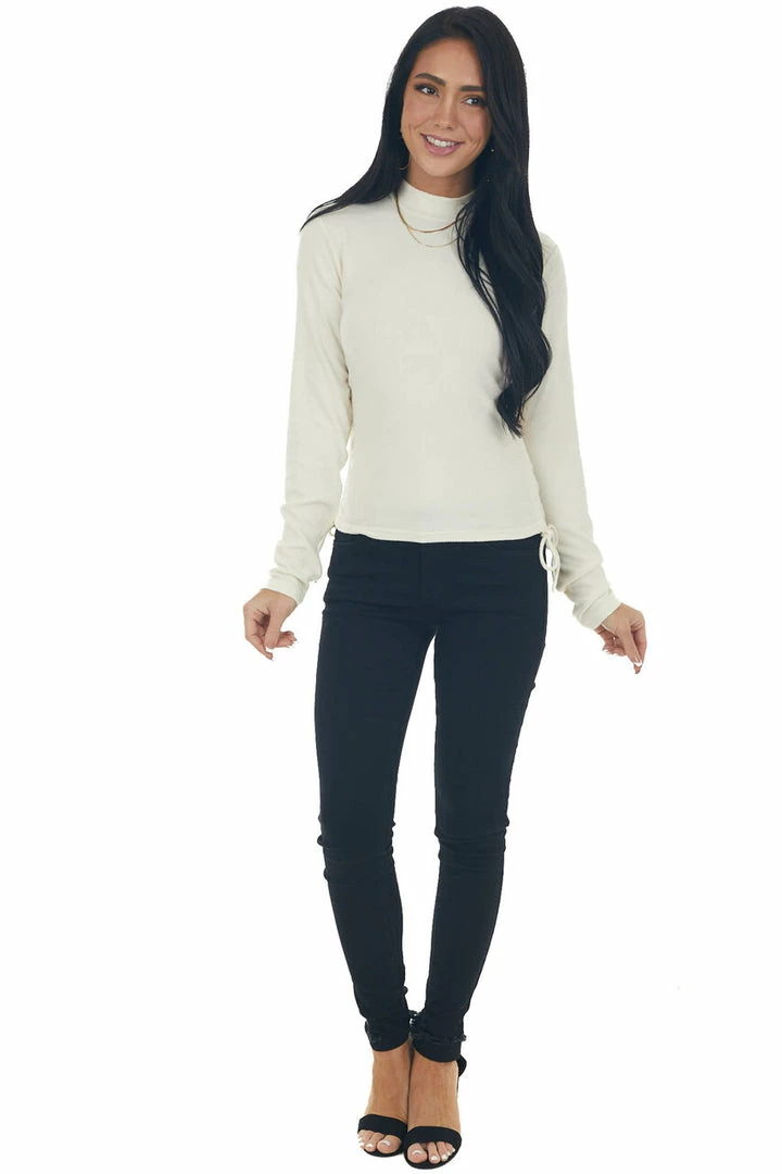 She + Sky Cream Ruched Brushed Ribbed Knit Fitted Top 12 She + Sky Cream Ruched Brushed Ribbed Knit Fitted Top