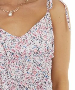 HYFVE Baby Pink Floral Print Sleeveless Blouse With Tie Straps