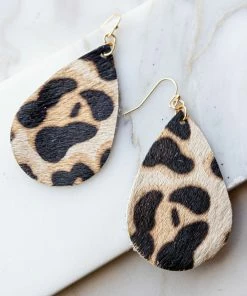 TRENDY Camel Leopard Print Faux Fur Teardrop Earrings Accessories