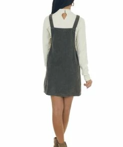 She + Sky Dresses Army Green Button Down Corduroy Overall Dress