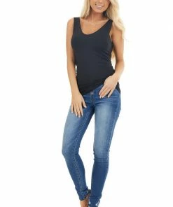 Nikibiki Black Tank Top With Dual Neckline Tops