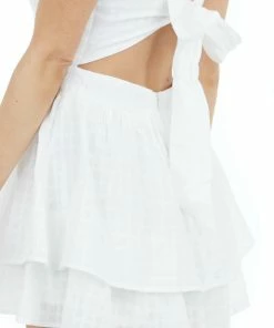 Main Strip Off White Ruffled Romper With Adjustable Spaghetti Straps Dresses