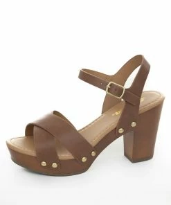 FORTUNE DYNAMIC Shoes Coffee Studded Block Heels With Ankle Strap