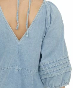 Umgee Medium Wash Pleated Puff Sleeve Denim Dress Dresses 28 Umgee Medium Wash Pleated Puff Sleeve Denim Dress Dresses