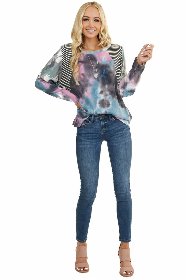 Haptics Charcoal Multicolor Tie Dye Top With Multiprint Contrast 17 Haptics Charcoal Multicolor Tie Dye Top With Multiprint Contrast