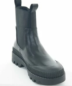 Intouch Footwear Black Faux Leather Elastic Panel Booties Shoes