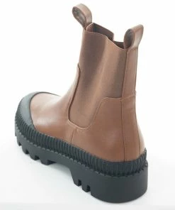 Intouch Footwear Shoes Spice Brown Faux Leather Elastic Panel Booties