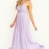 HYFVE Lavender Lace V Neck Maxi Dress With Ruffle Hem Dresses