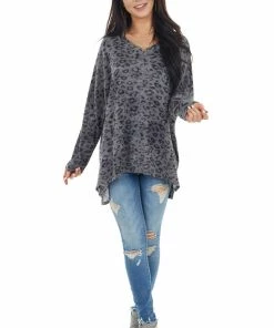 Hailey & Co Stone Grey Leopard Print Oversized Top With Long Sleeves 27 Hailey & Co Stone Grey Leopard Print Oversized Top With Long Sleeves