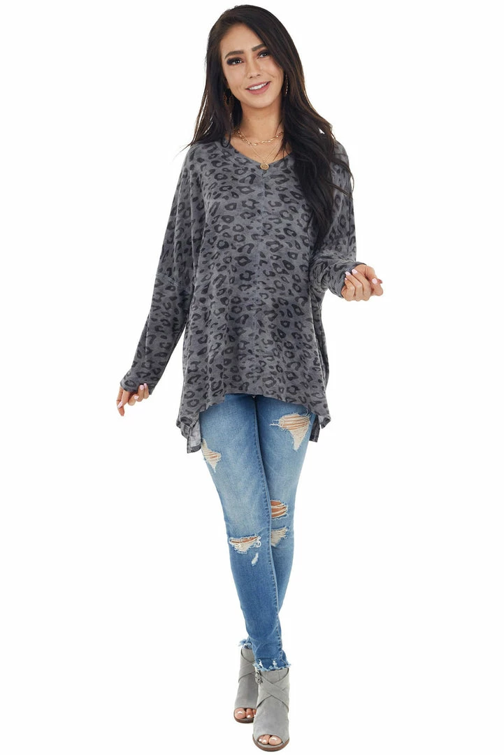 Hailey & Co Stone Grey Leopard Print Oversized Top With Long Sleeves 12 Hailey & Co Stone Grey Leopard Print Oversized Top With Long Sleeves