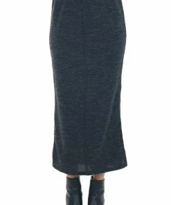 GeeGee Bottoms Heathered Charcoal Brushed Knit Maxi Skirt