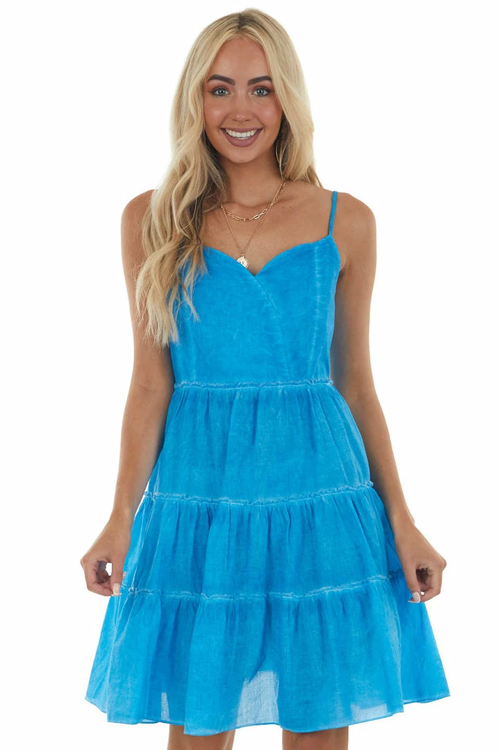 Umgee Dresses Azure Blue Mineral Wash Sweetheart Neck Dress 3 Umgee Dresses Azure Blue Mineral Wash Sweetheart Neck Dress