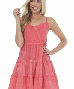 Umgee Dresses Raspberry Mineral Wash Sweetheart Neck Dress