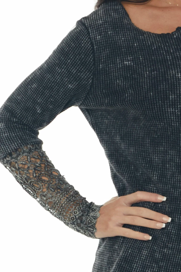 BiBi Black And Charcoal Thermal Knit Long Sleeve Top Tops 7 BiBi Black And Charcoal Thermal Knit Long Sleeve Top Tops