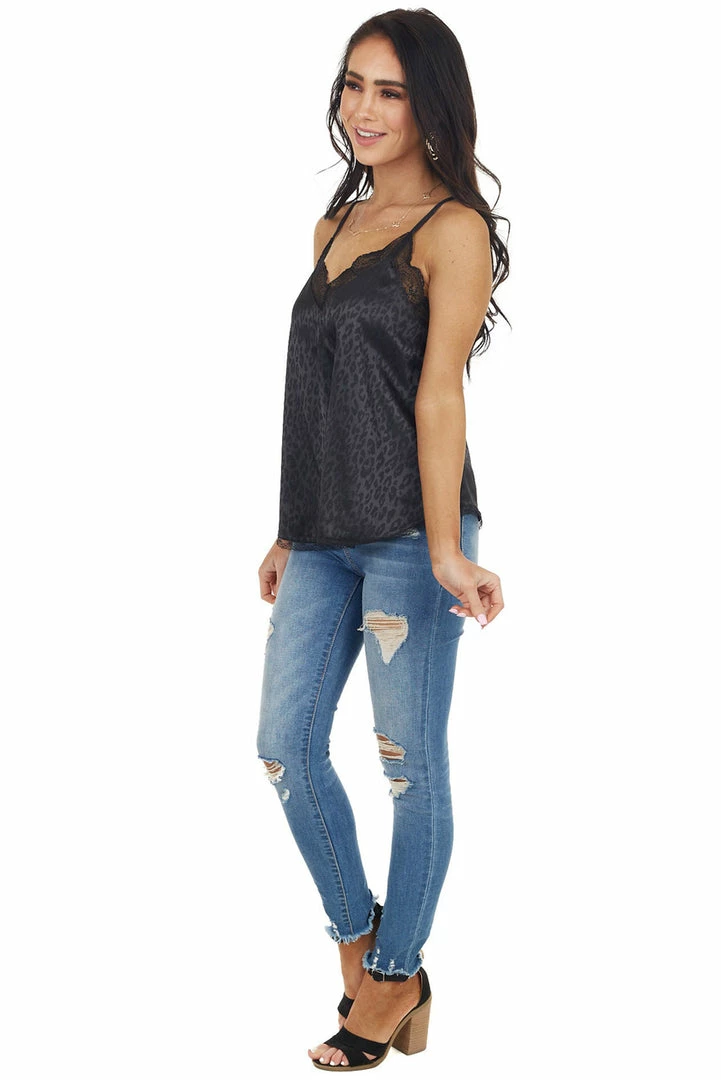 La Miel Tops Black Leopard Print Camisole Top With Lace Details 14 La Miel Tops Black Leopard Print Camisole Top With Lace Details