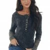 BiBi Black And Charcoal Thermal Knit Long Sleeve Top Tops