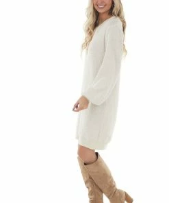 Umgee Champagne Long Sleeve Knit Short Sweater Dress Dresses 24 Umgee Champagne Long Sleeve Knit Short Sweater Dress Dresses