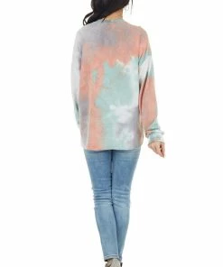 12PM Tops Multicolor Tie Dye Long Sleeve Top With Long Bubble Sleeves