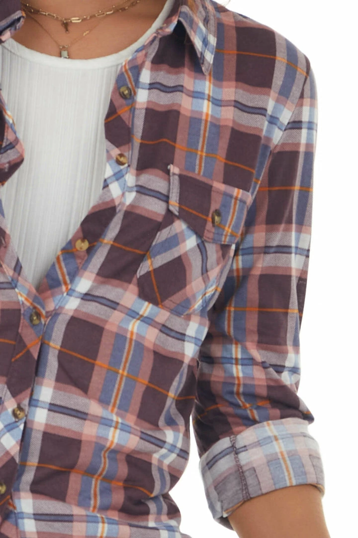 Fashion Cargo Tops Wine And Cornflower Plaid Top With Chest Pocket 9 Fashion Cargo Tops Wine And Cornflower Plaid Top With Chest Pocket